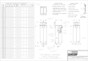 Top removal cartridge collector drawing for CAMCORP models 3SFTR45x9-35P to 16SFTR84x63-45P