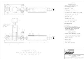Drawing for a pressure blower package for 100 HP to 600 HP motor