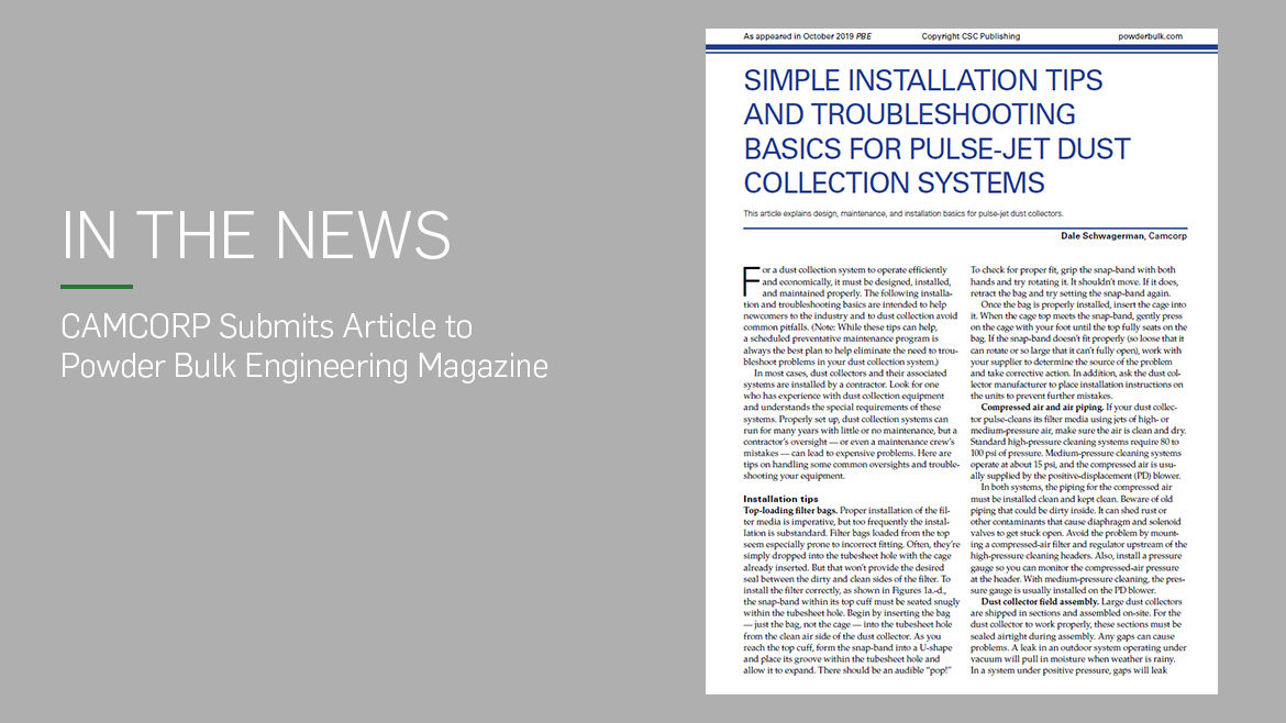 CAMCORP article Simple installation tips and troubleshooting basics for pulse jet DC systems